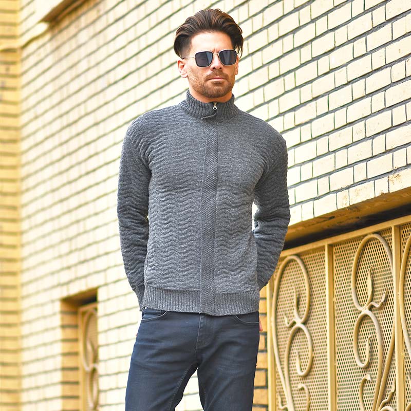 سوئیشرت بافت طوسی مردانه مدل Jenly