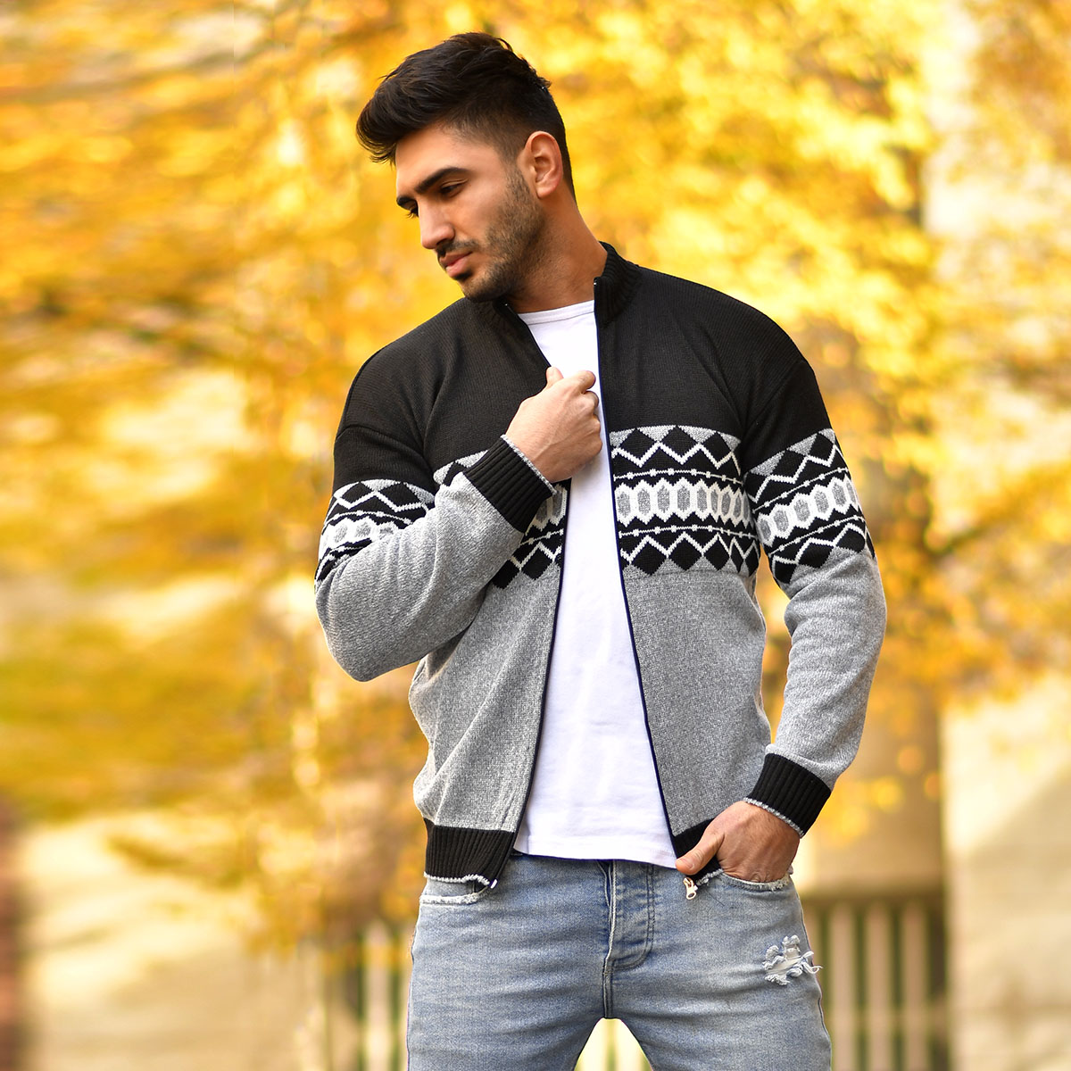 سوئيشرت بافت مشكي   طوسي مردانه مدل Ezad