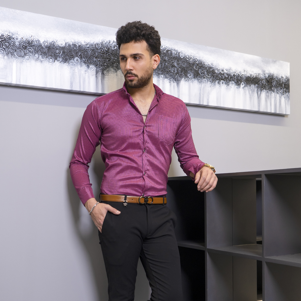 پیراهن مردانه رنگ زرشکی مدل Advit