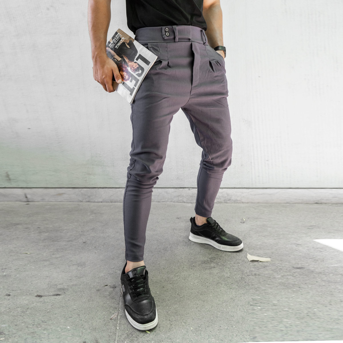 شلوار اسلش کمربندی خاکستری مردانه مدل Legans