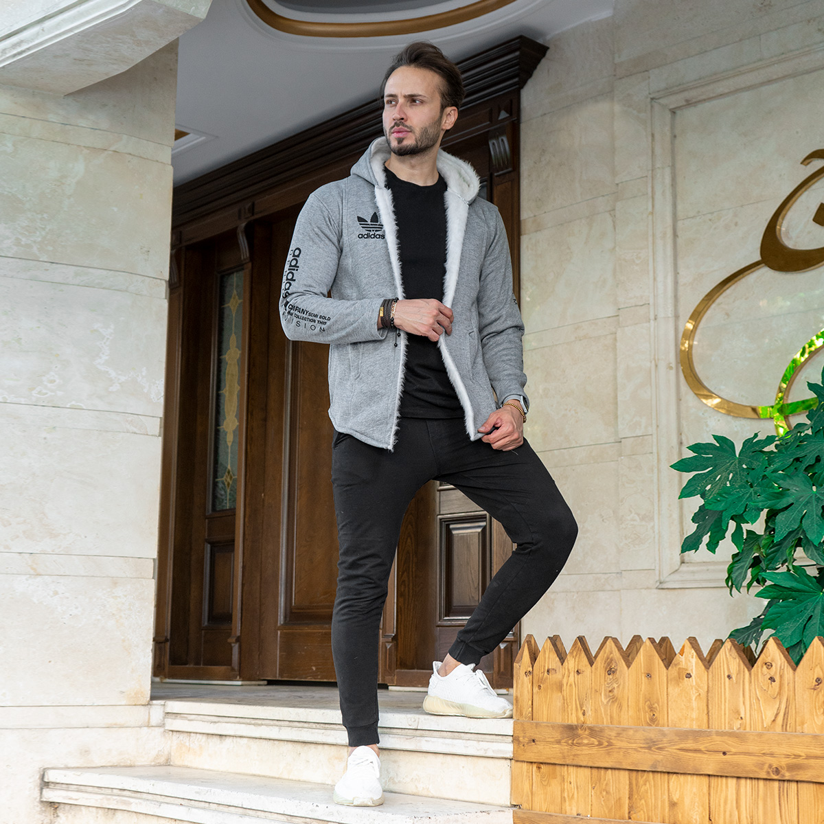 هودی Adidas مردانه طوسی روشن مدل Aran