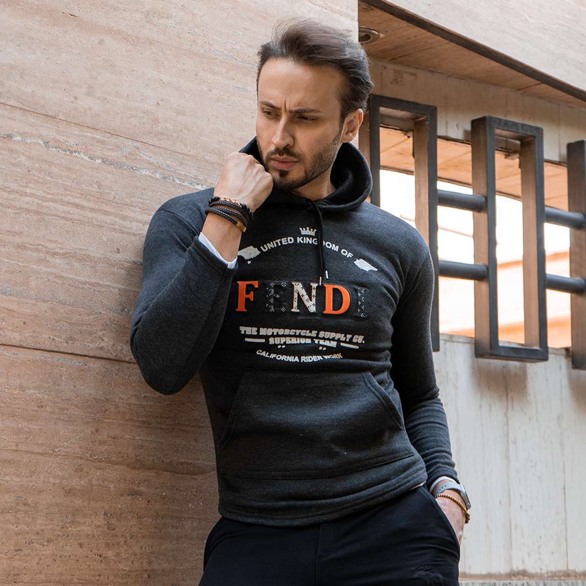 هودی مردانه مدل fendiذغالی