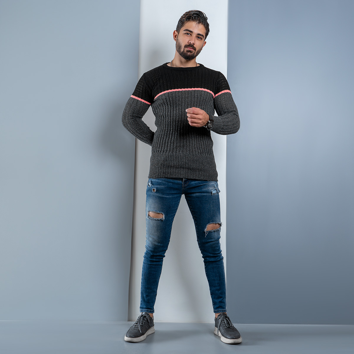 پلیور اندامی (T) ذغالی مشکی مردانه مدل Adnan