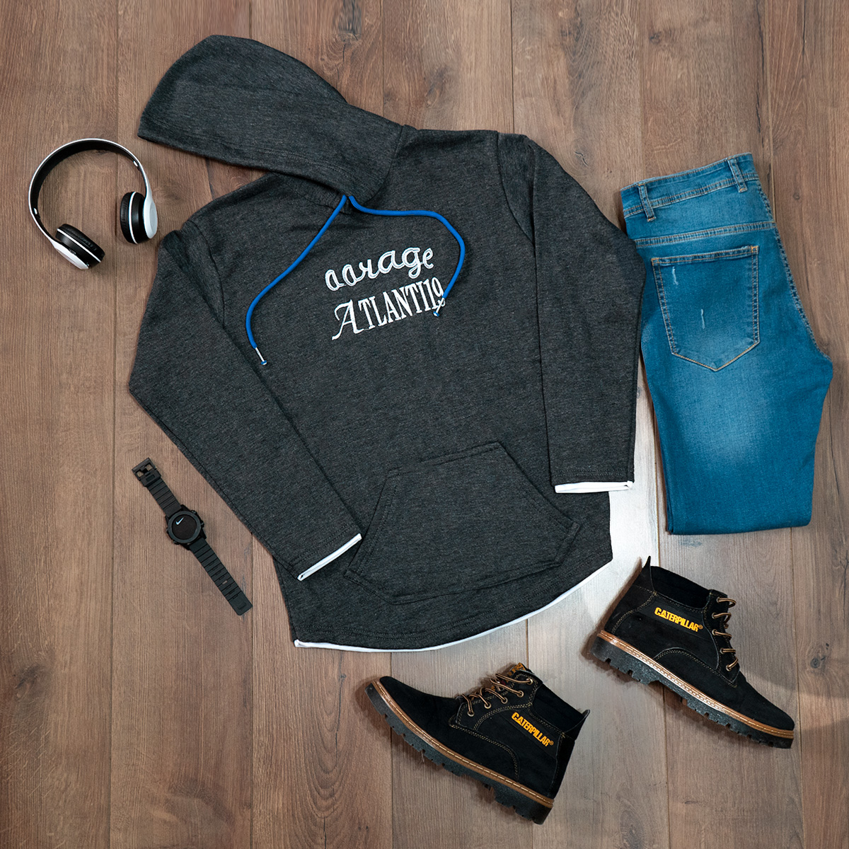 هودی ذغالی مردانه مدل Atlanti