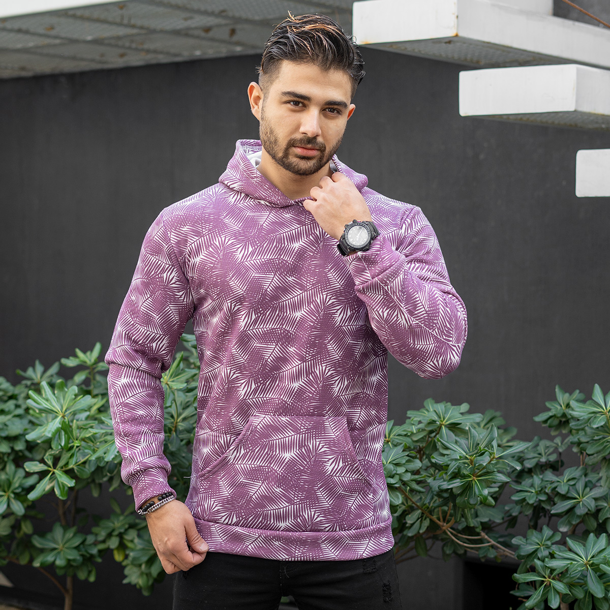 هودی مردانه طرح برگ زرشکی مدل Homan