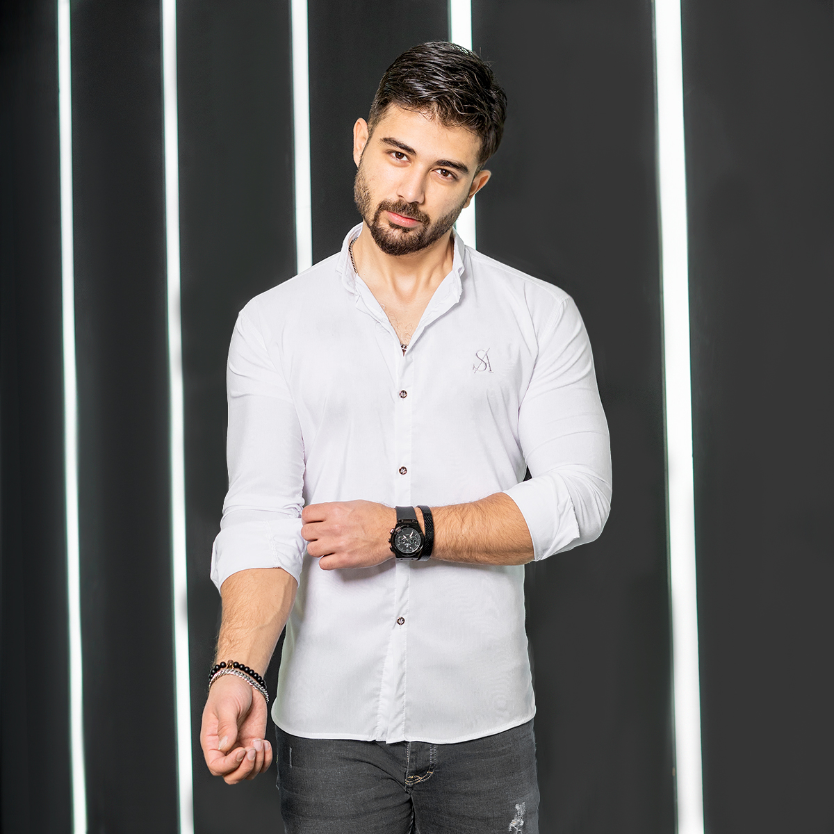 پیراهن سفید مردانه مدل Yazdan