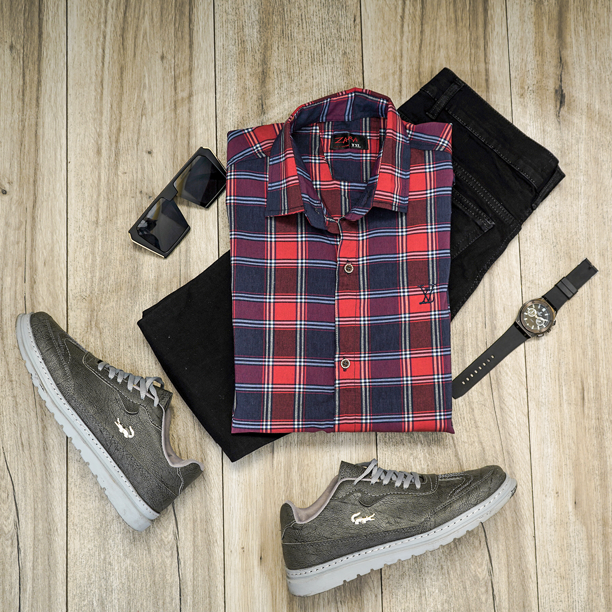 پیراهن چهارخونه مردانه قرمز مدل Faraz