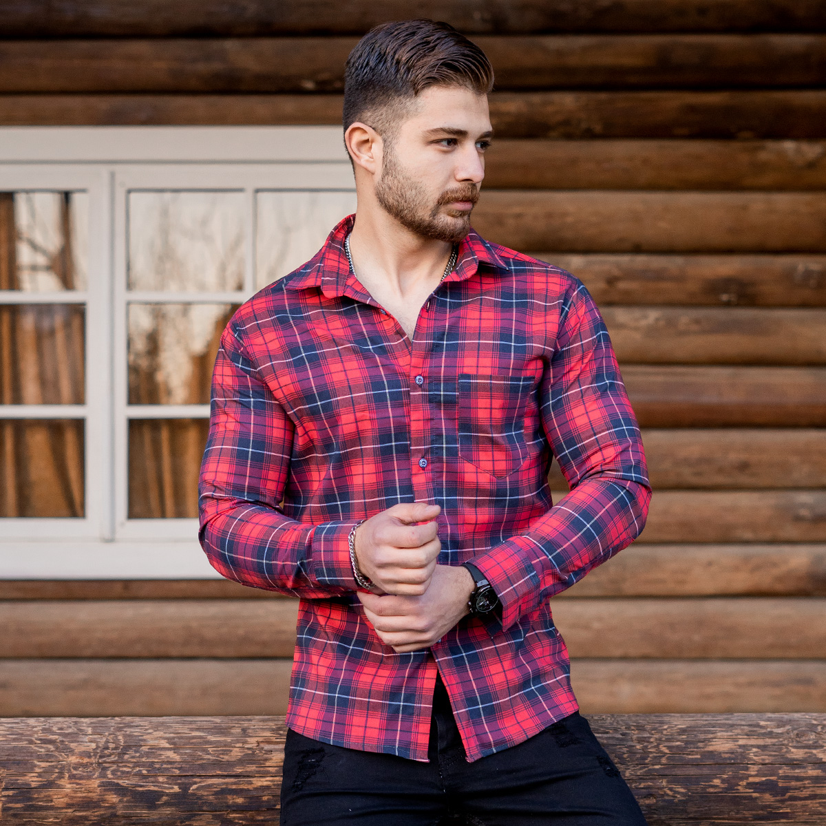 پیراهن چهارخانه قرمز مردانه مدلDivan