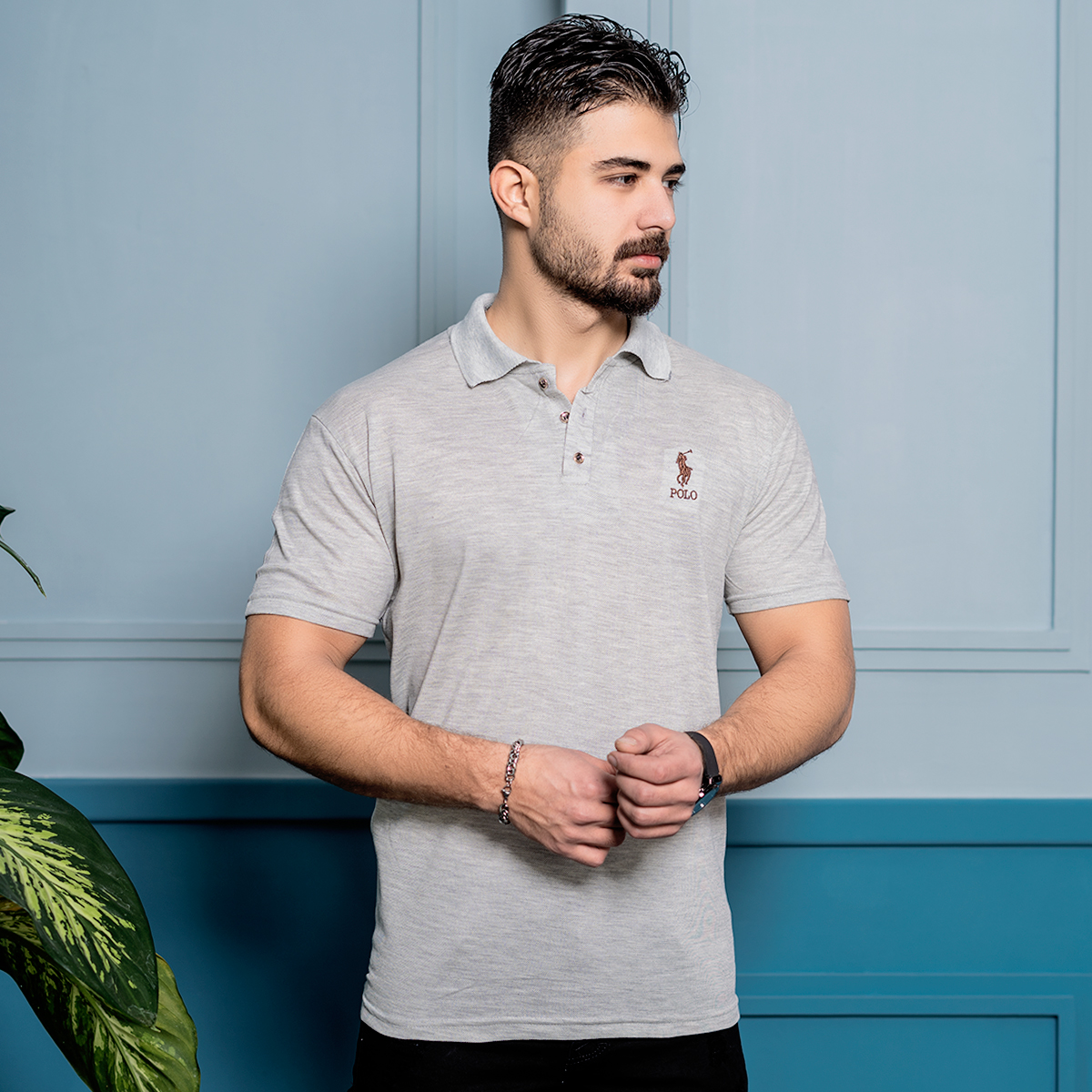 تیشرت Polo طوسی روشن مردانه مدل Y82