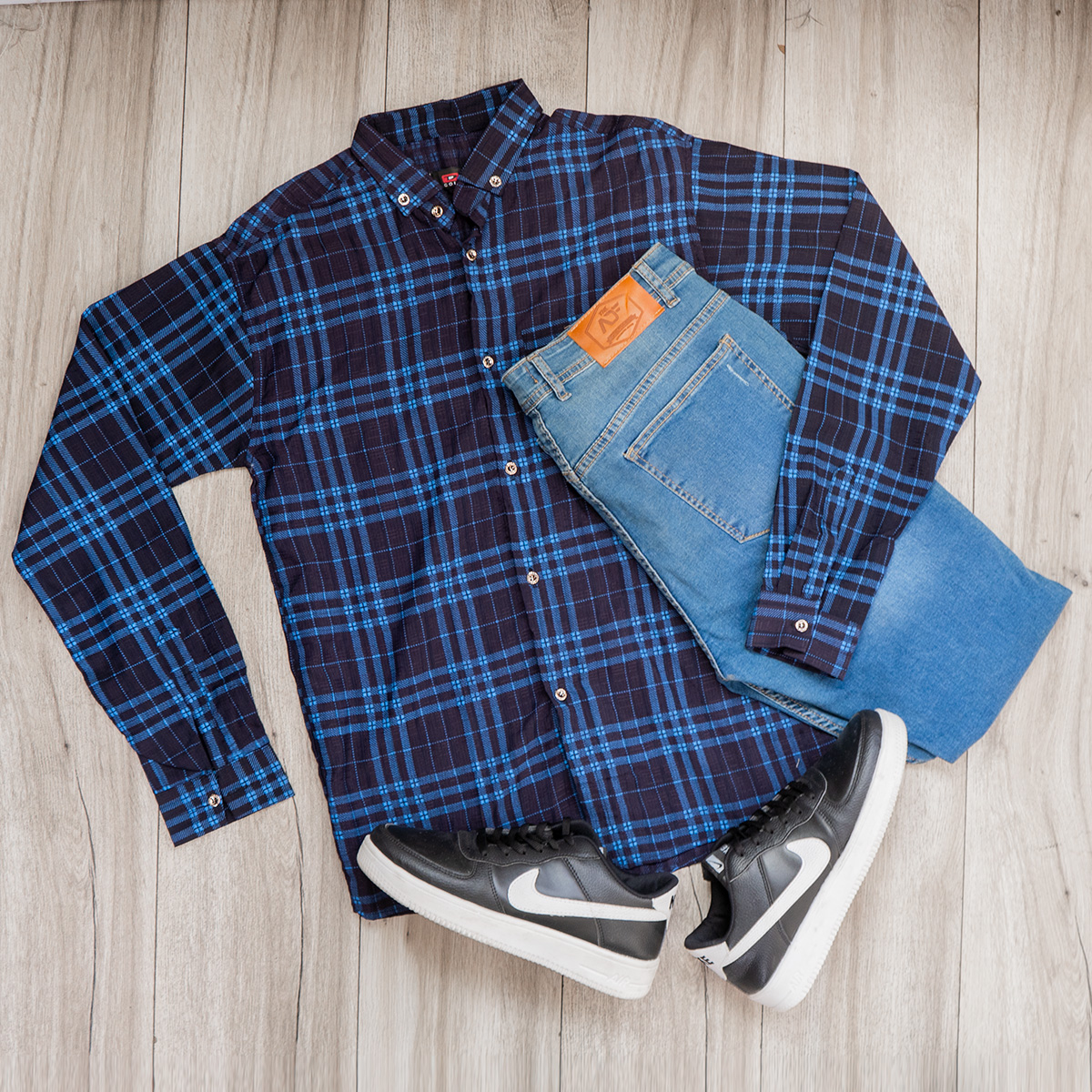 پیراهن چهارخونه مردانه آبی مدل farzam