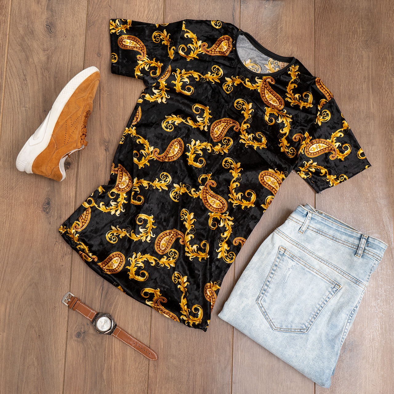 تیشرت مخمل مشکی مردانه مدل H59