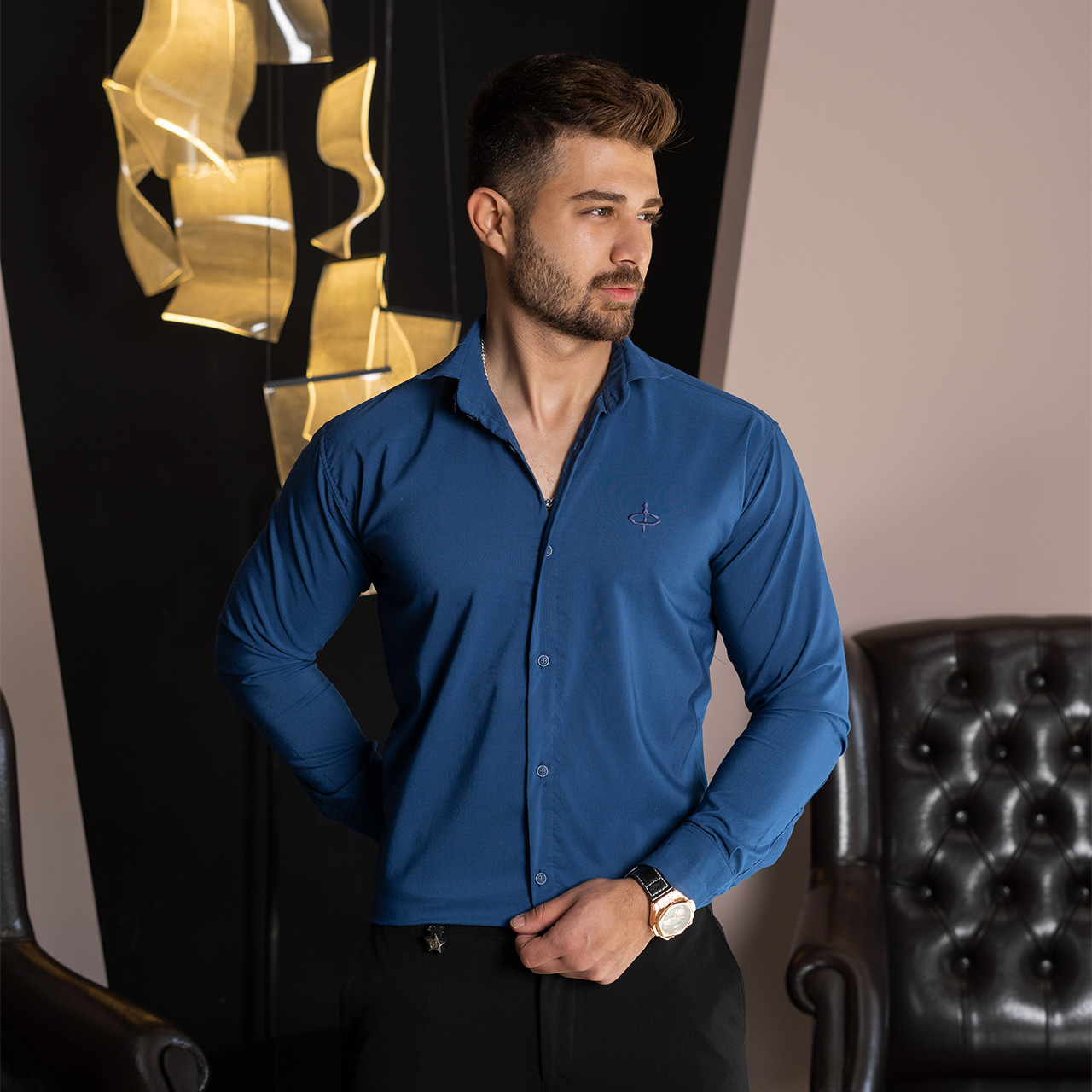 پیراهن مردانه آبی مدل pelin