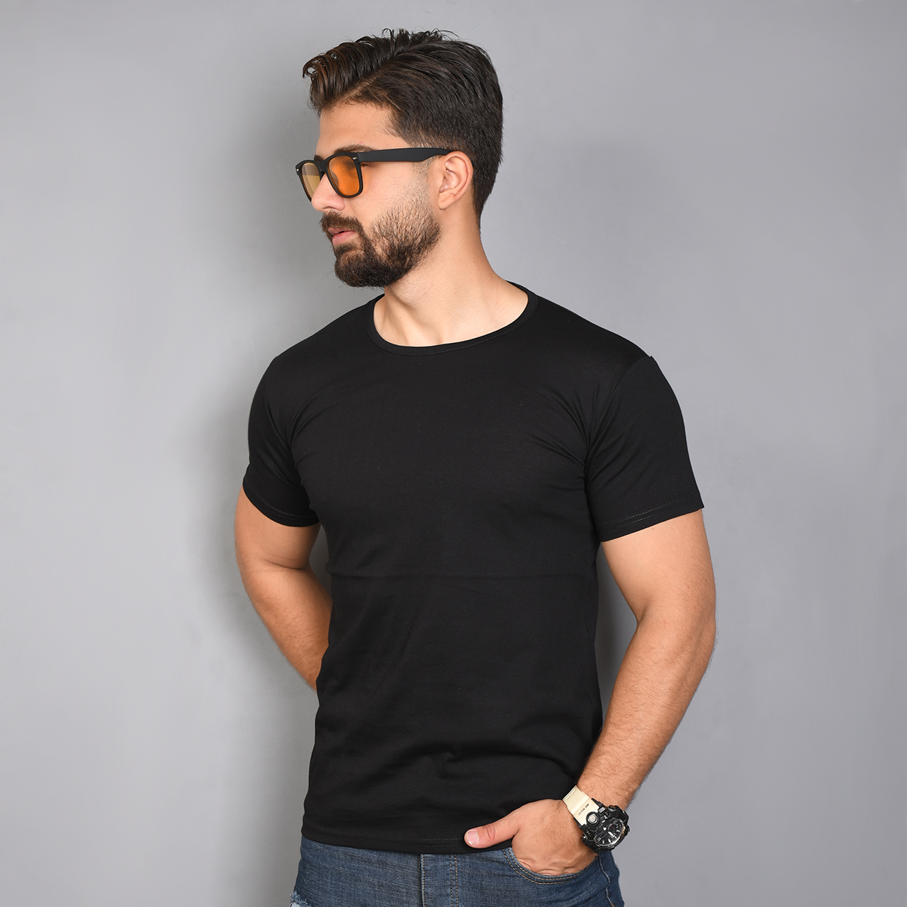 تیشرت مردانه ساده مشکی (T) مدل adrian