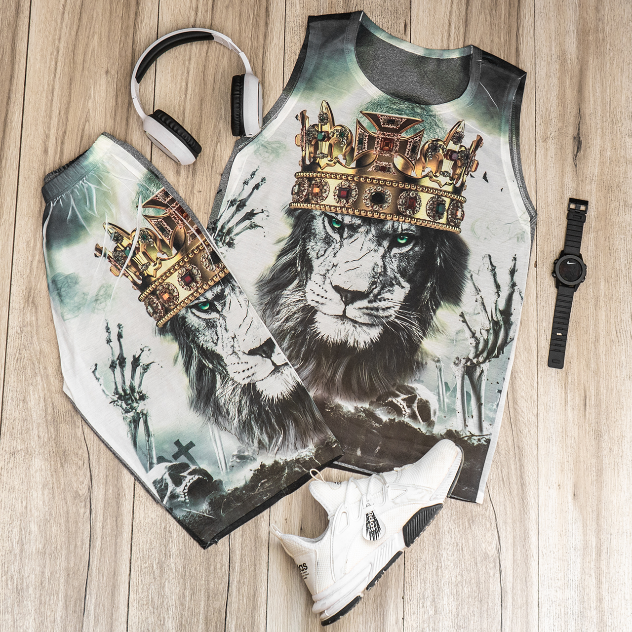 ست رکابی شلوارک طرح شیر مردانه مدل King