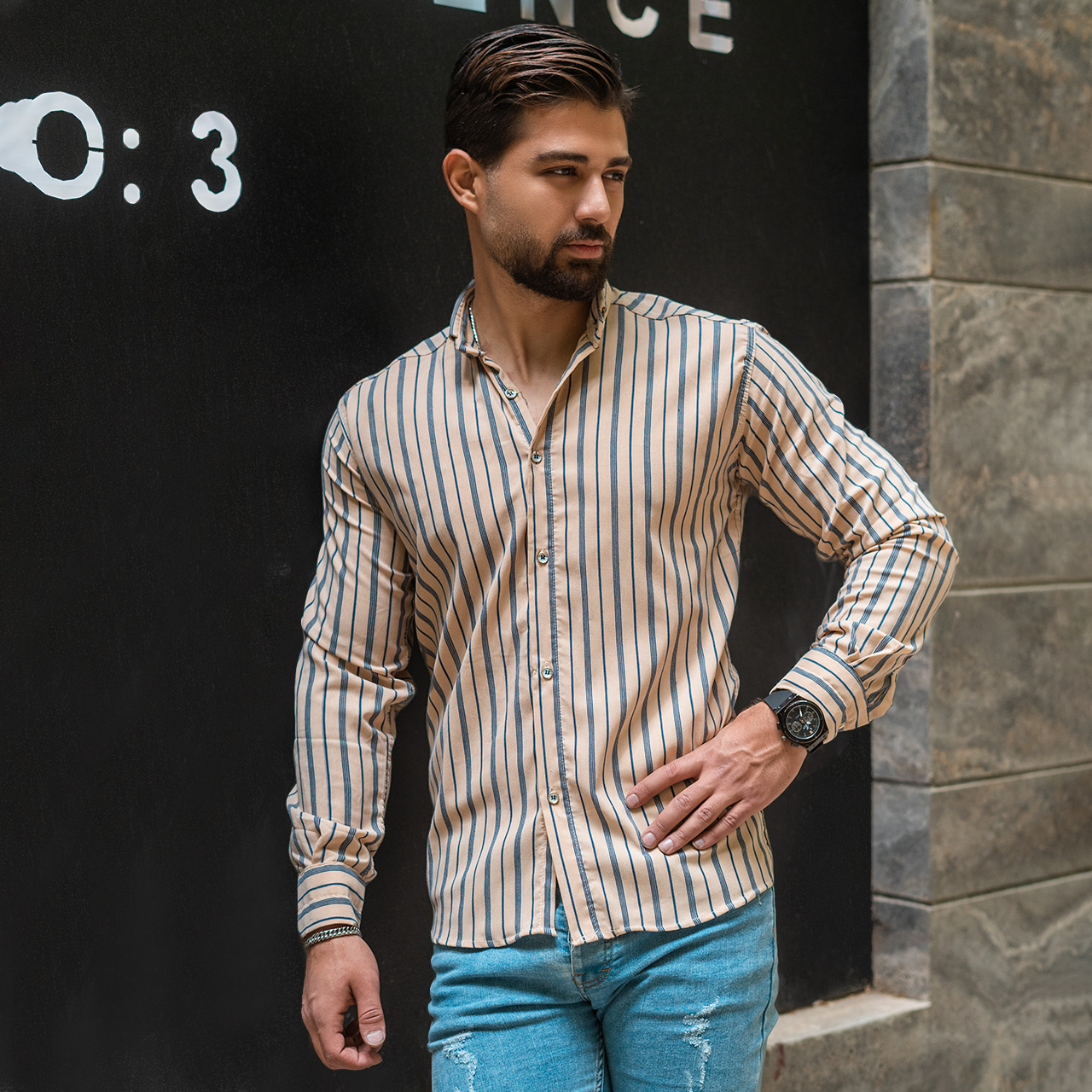 پیراهن مردانه (T)راه راه کرم مدل Ronino