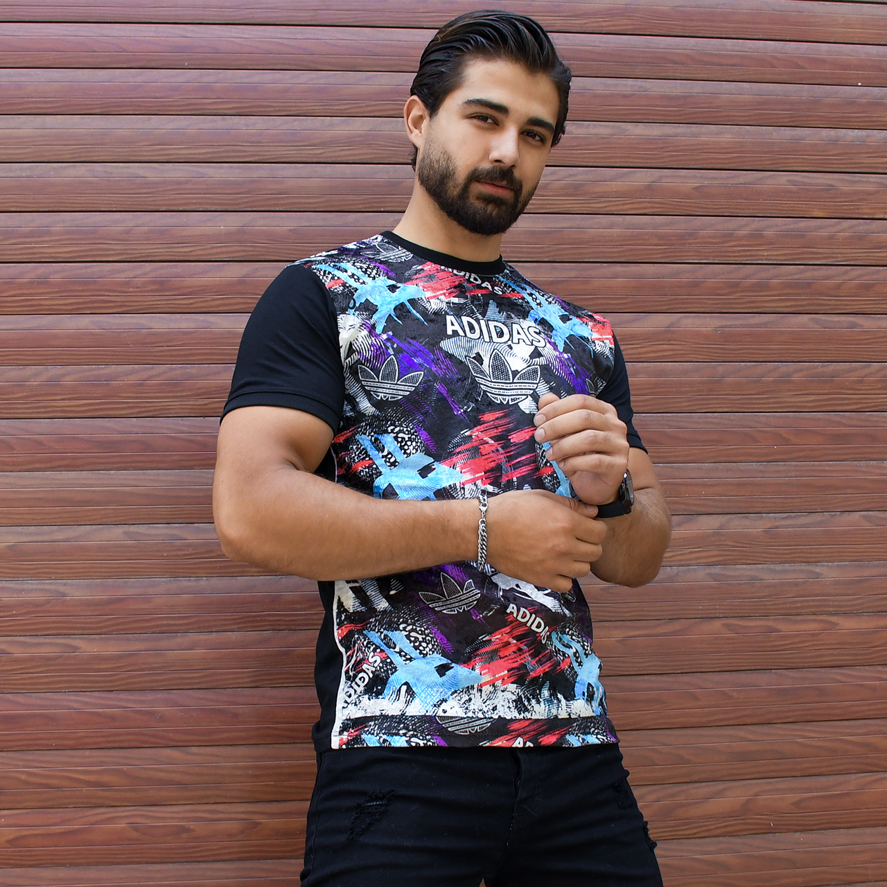 تیشرت مخمل مردانه آدیداس مشکی مدلL104