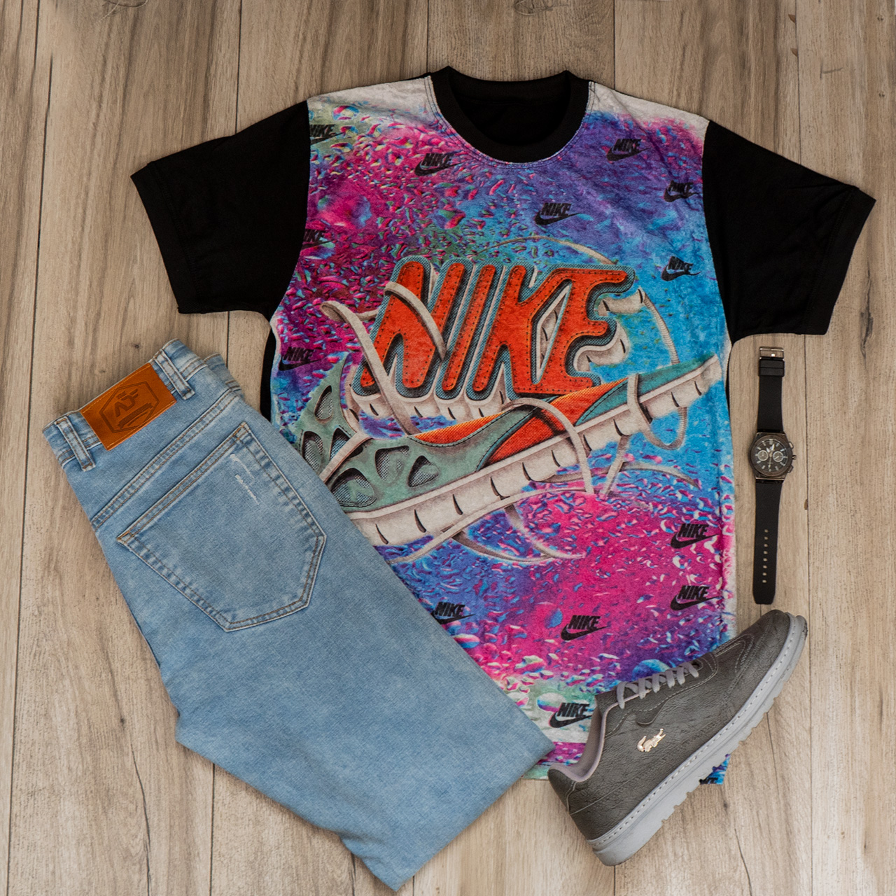 تیشرت مخمل مردانه نایک کفشی صورتی مدلL105