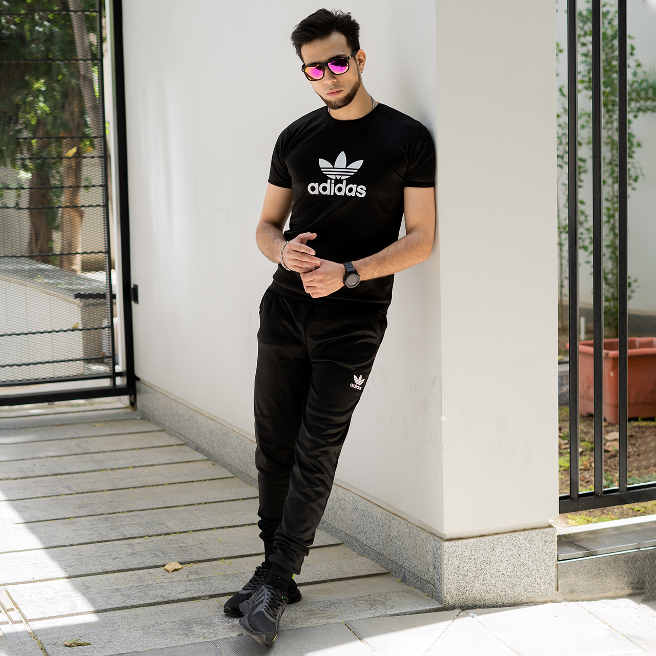 ست تیشرت شلوار آدیداس مشکی مردانه مدل Otava