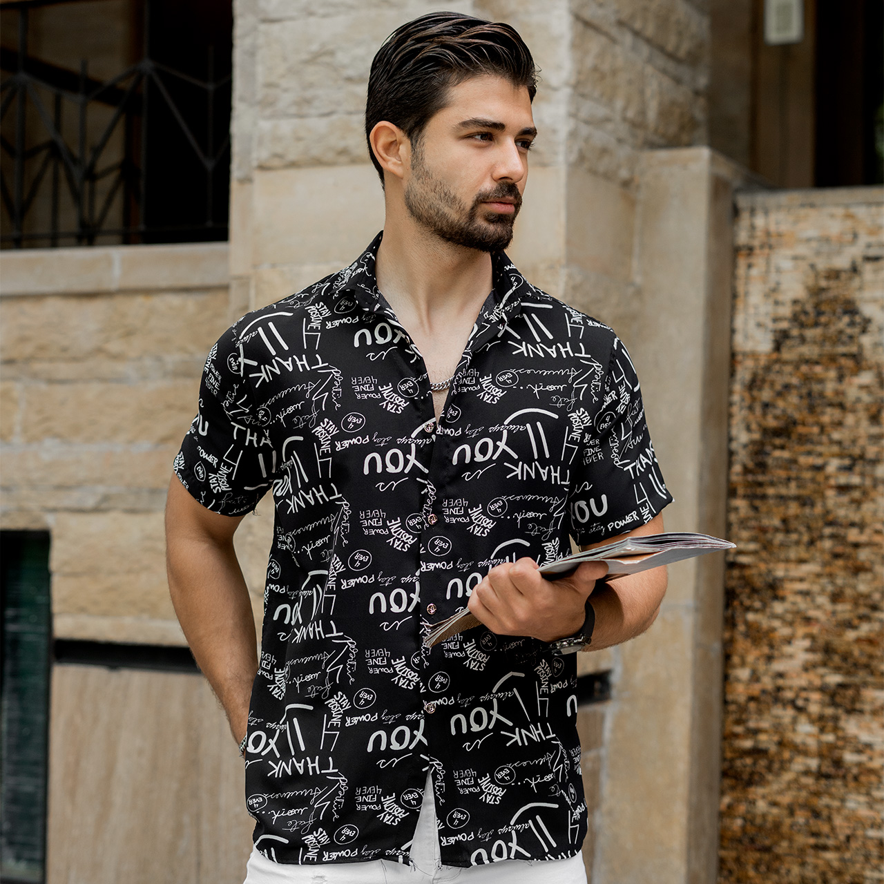 پیراهن هاوایی مردانه طرح لبخند مدلThank You