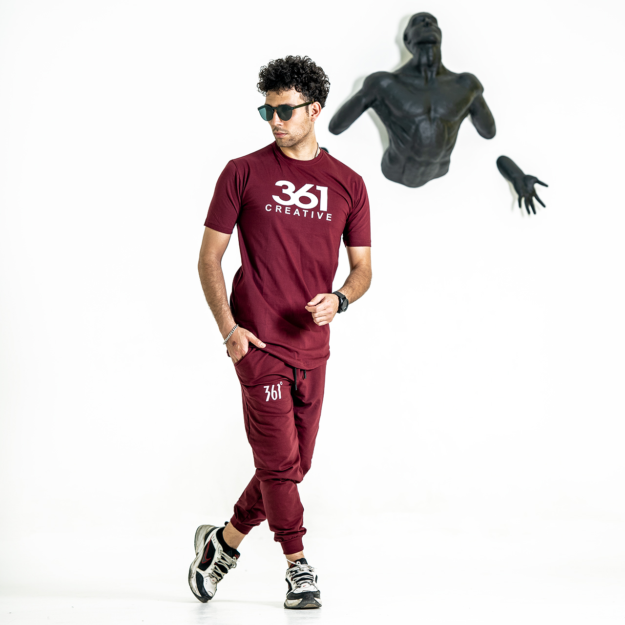 ست تیشرت شلوار مردانه زرشکی مدل 361