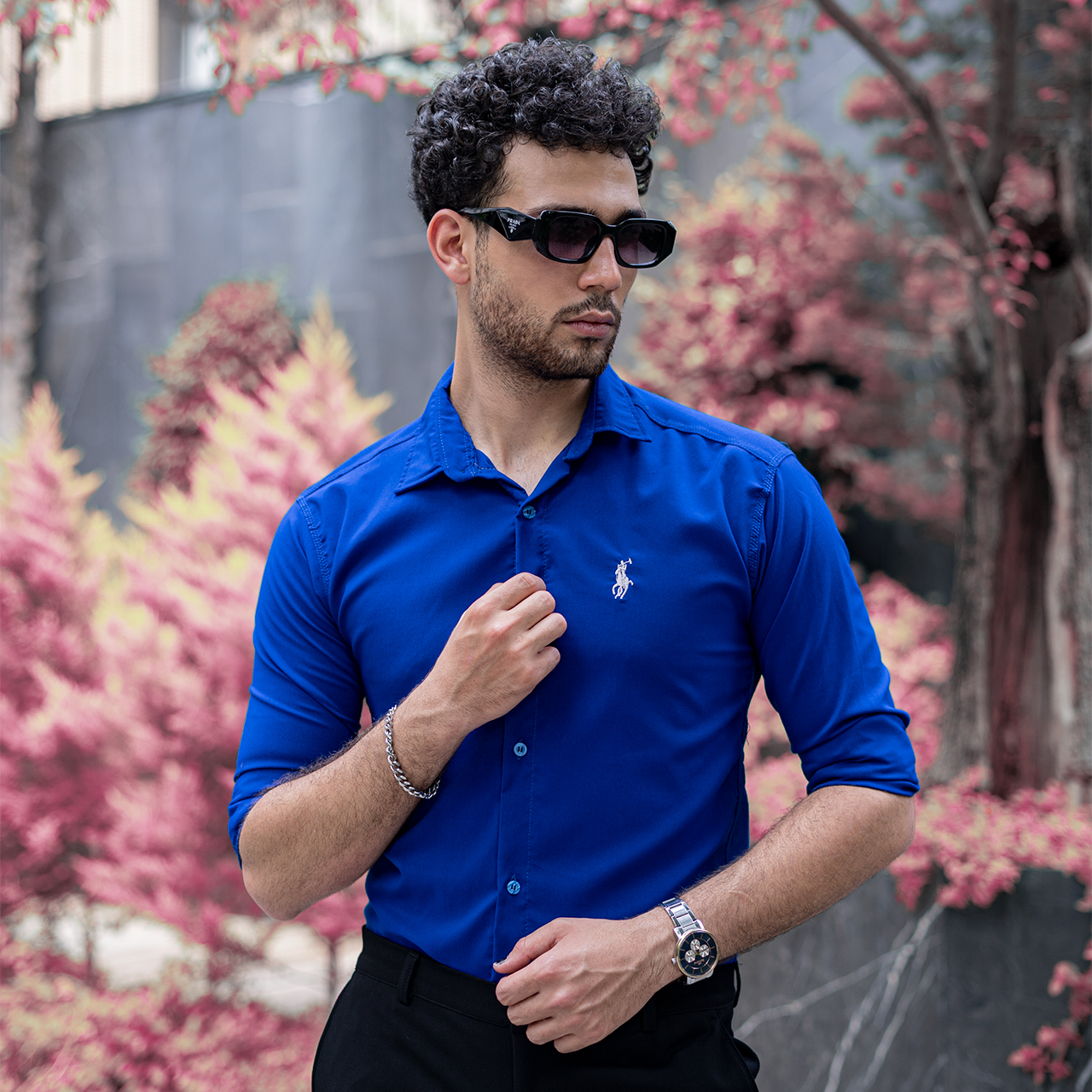 پیراهن مردانه آبی کاربنی مدل VQ