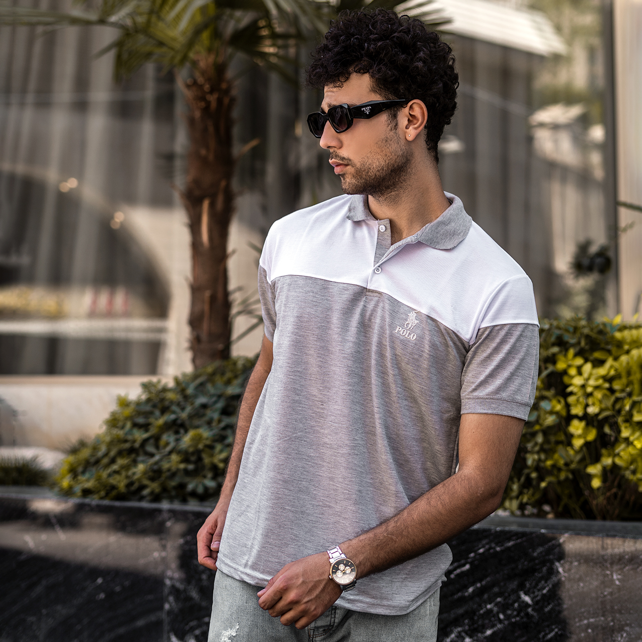 تیشرت مردانه POLO طوسی- سفید مردانه Mazyar