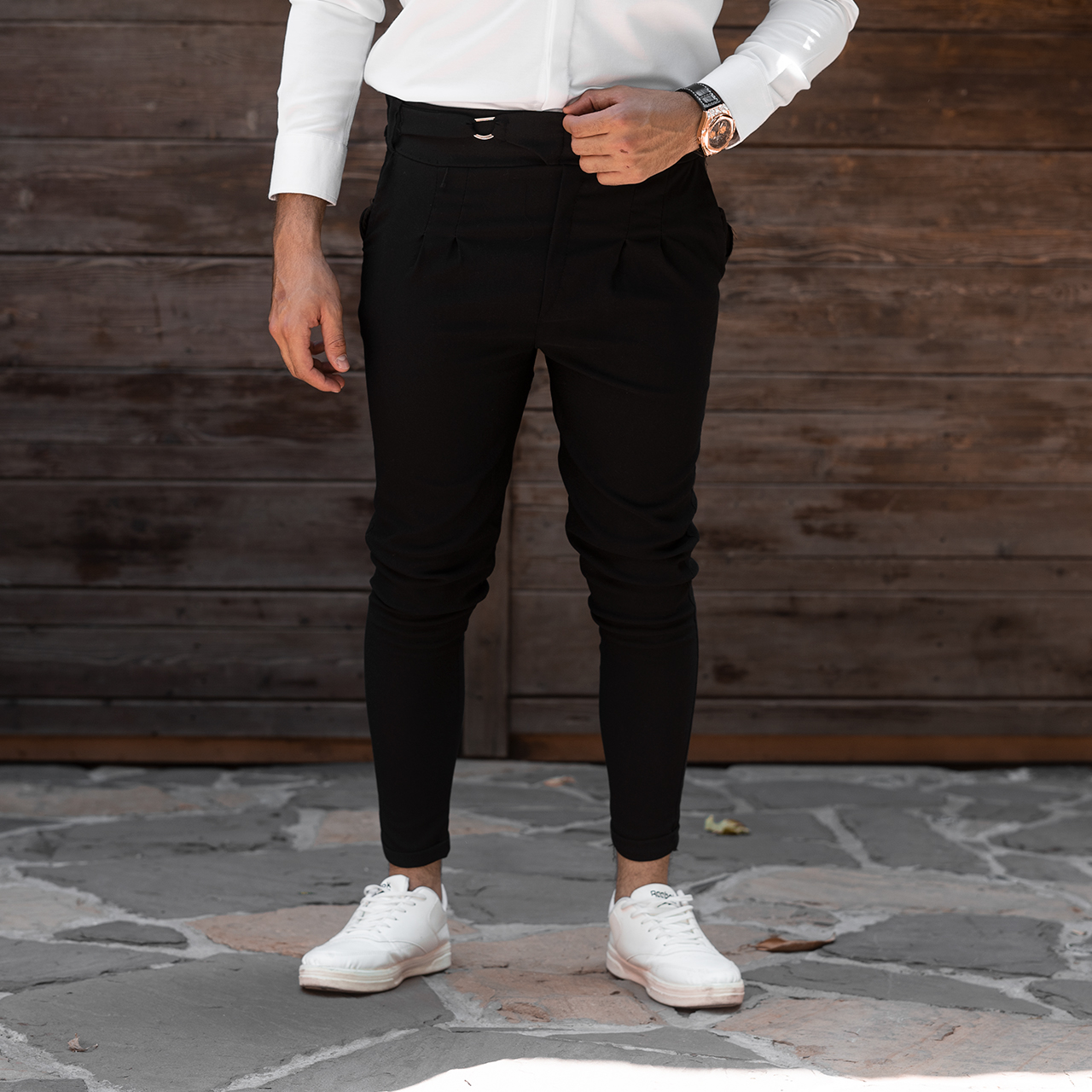 شلوار اسلش مشکی تک سگک مردانه مدل Afshar