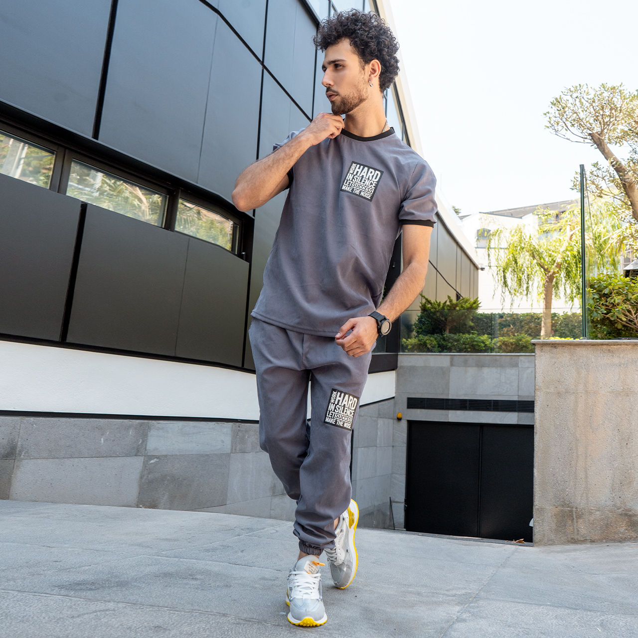 ست تیشرت شلوار مردانه طوسی مدل Lota