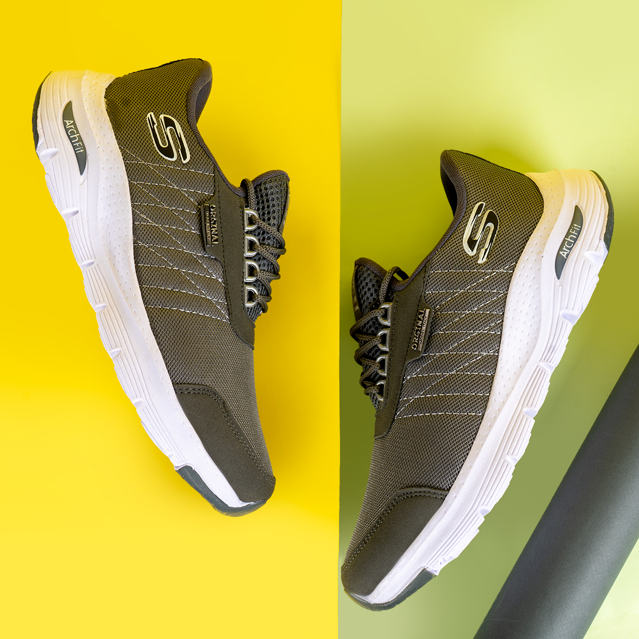 کفش اسکیجرزمردانه طوسی زیره سفید مدل zigzag