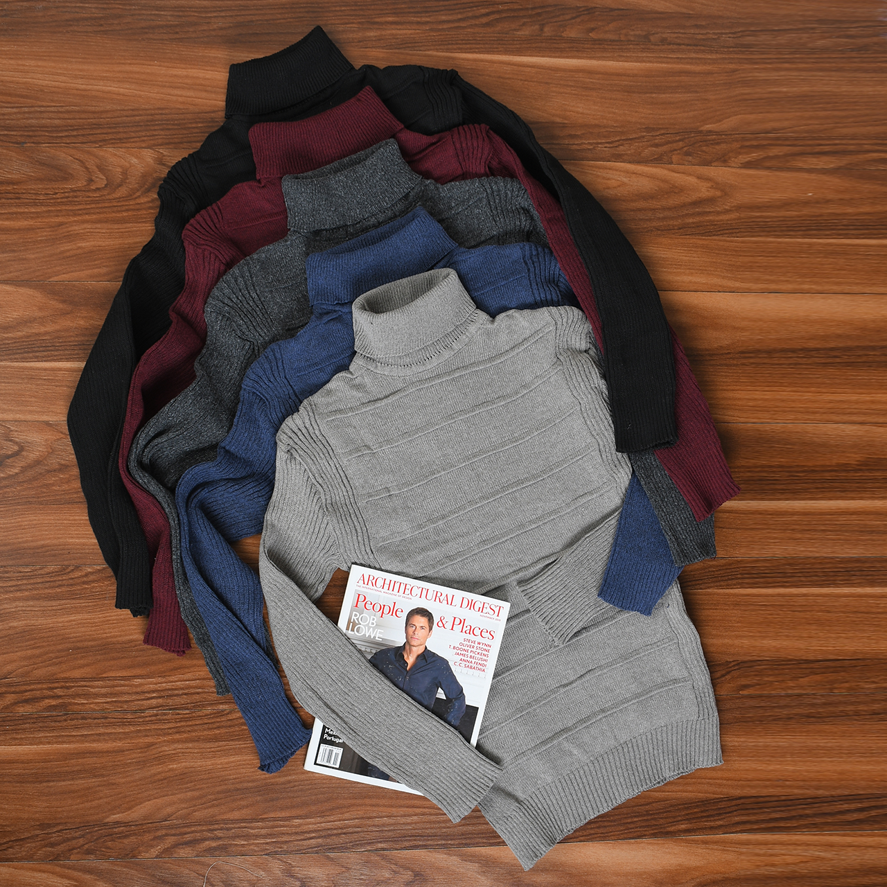 پلیور یقه اسکی مشکی طرح کرکره ای مردانه مدلR10