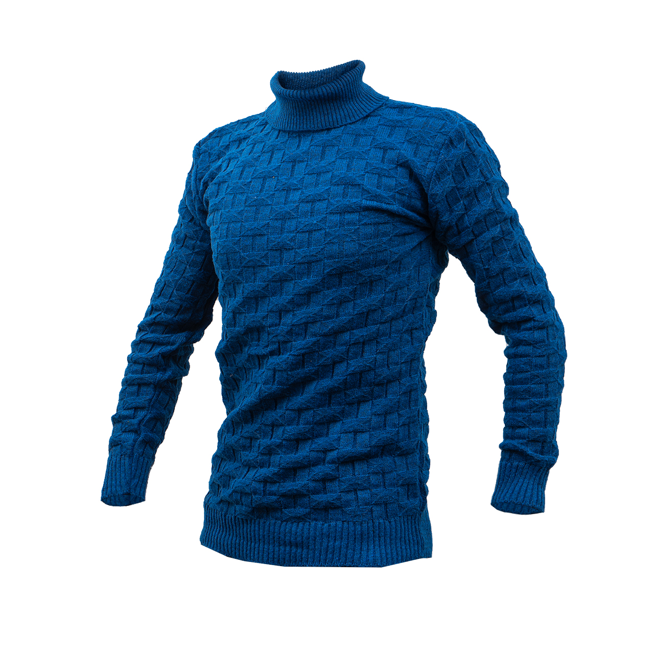 پلیور یقه اسکی آبی طرح لوزی مردانه مدلG10