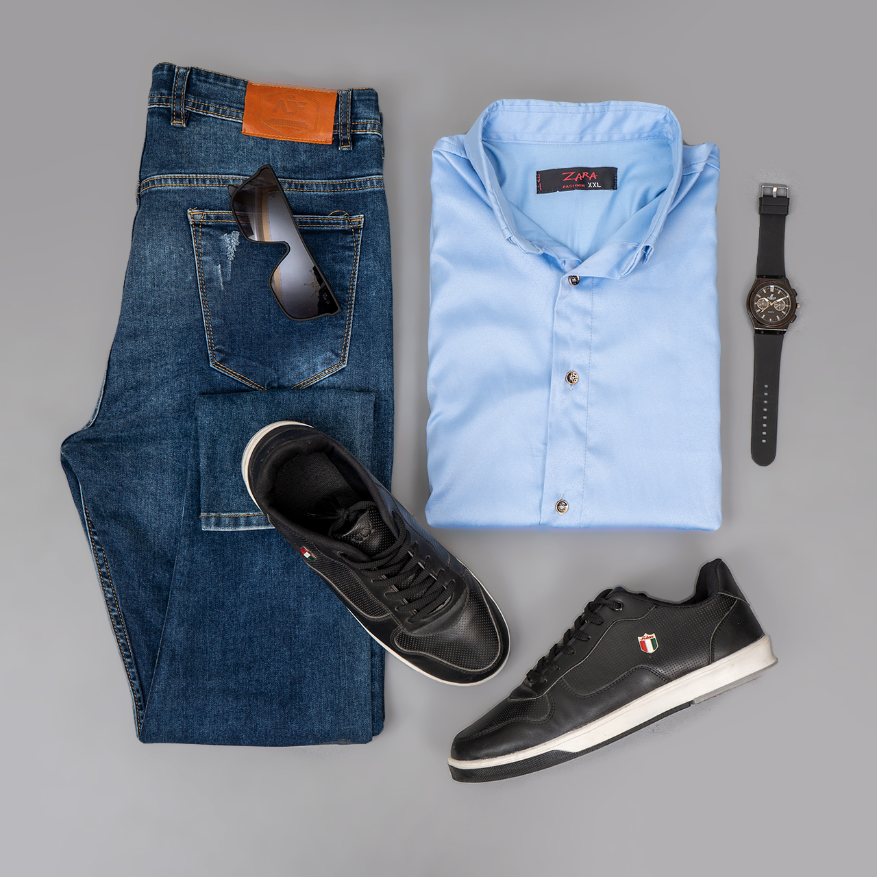 پیراهن ساتن آبی مردانه مدل Rabo