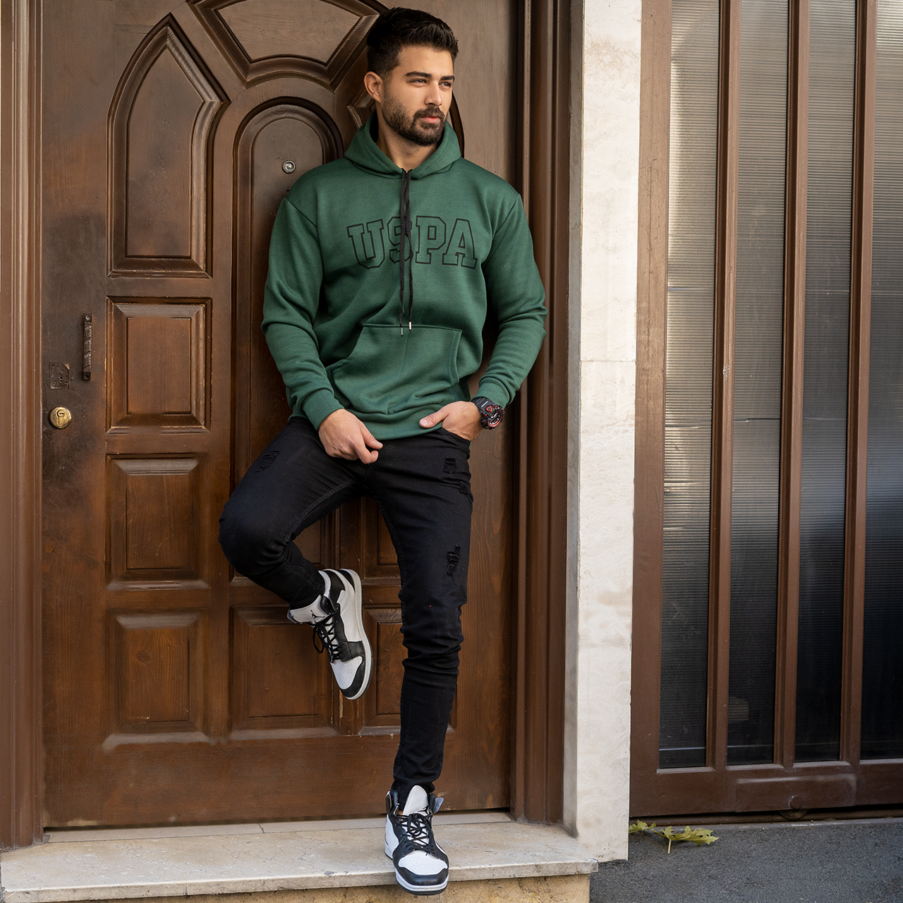 هودی مردانه USPA سبز مدل Sarmad