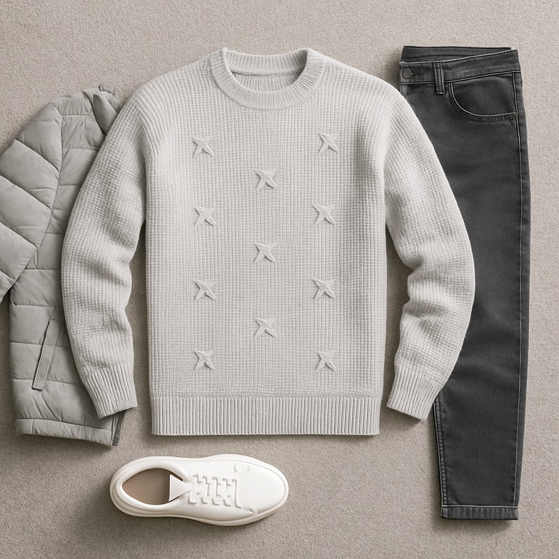 پلیور زاپ دار سفید مردانه مدلDeta