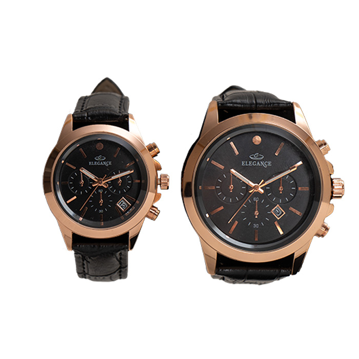 ست ساعت ELEGANCE رزگلد صفحه مشکی مدل Unix