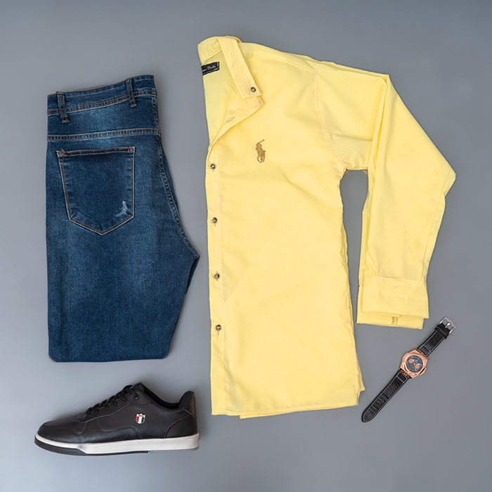 پیراهن مردانه لیمویی مدل VQ