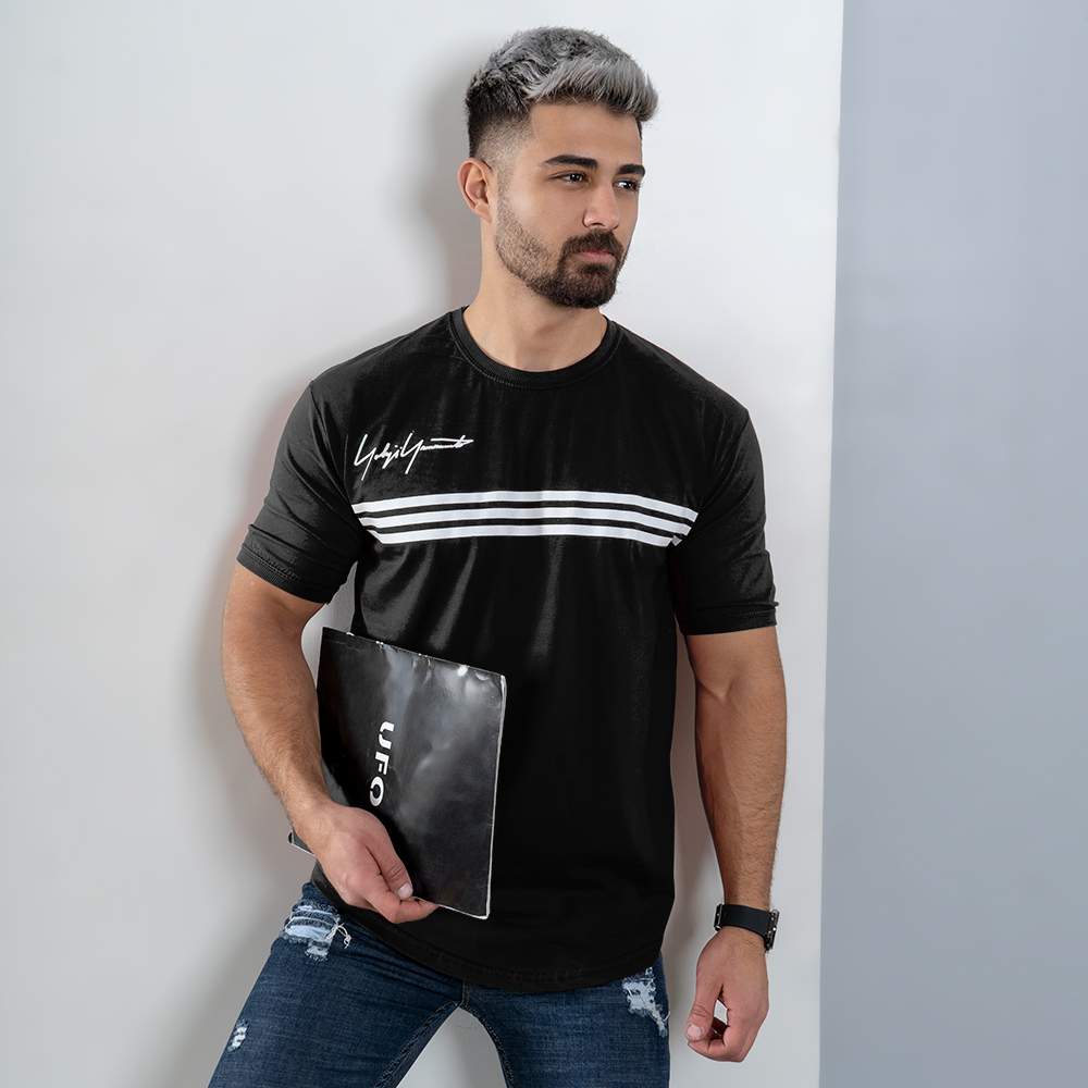 تیشرت مردانه سه خط مشکی مدل DENVER
