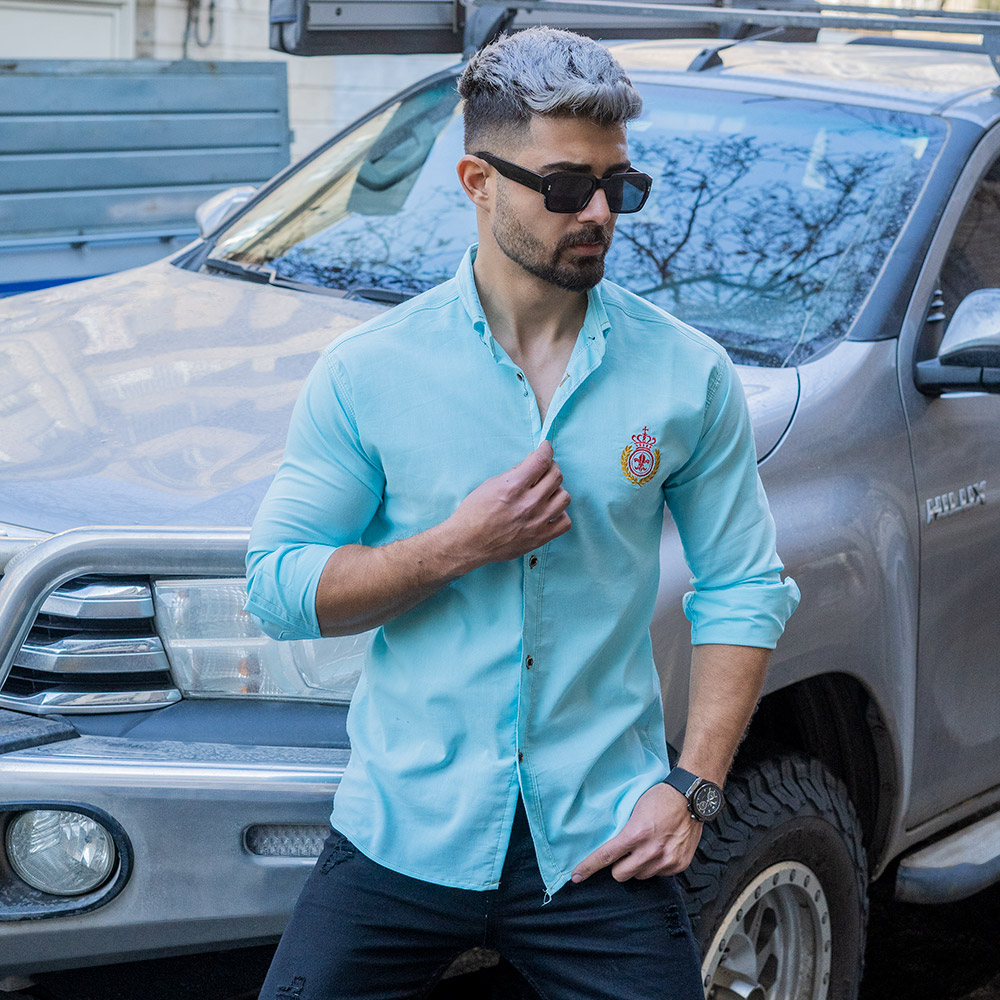 پیراهن مردانه آبی فیروزه ای مدل gabi