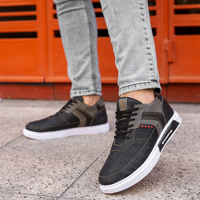 کفش تخت مشکی طوسی مردانه مدل Guitu