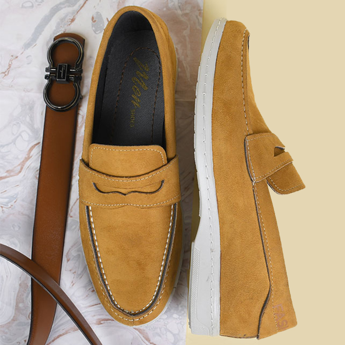 کفش کالج خردلی مردانه مدل Aril