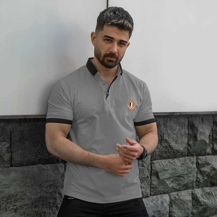 تیشرت مردانه طوسی مدل RIBAN