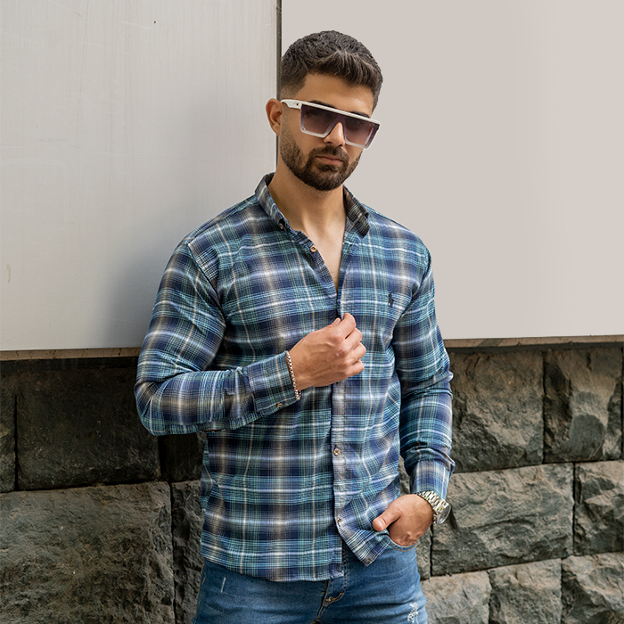 پیراهن مردانه سبز آبی مدل Farzad