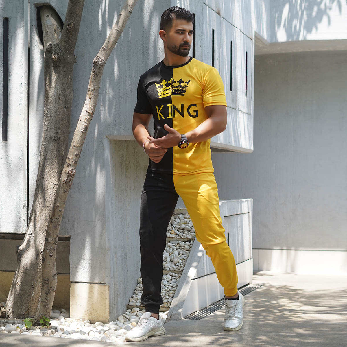 ست تیشرت شلوار مشکی زرد مدل Shahsan