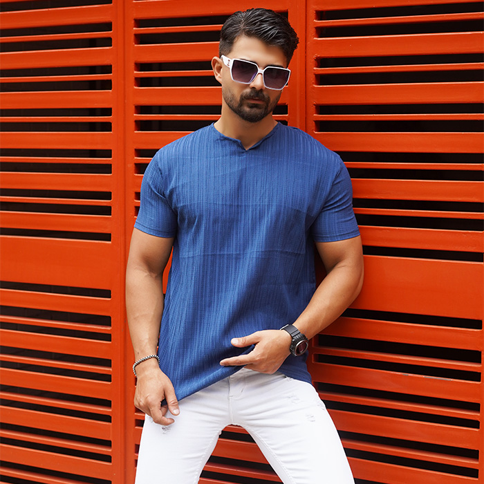 تیشرت مردانه آبی آستین کوتاه مدل Bardia