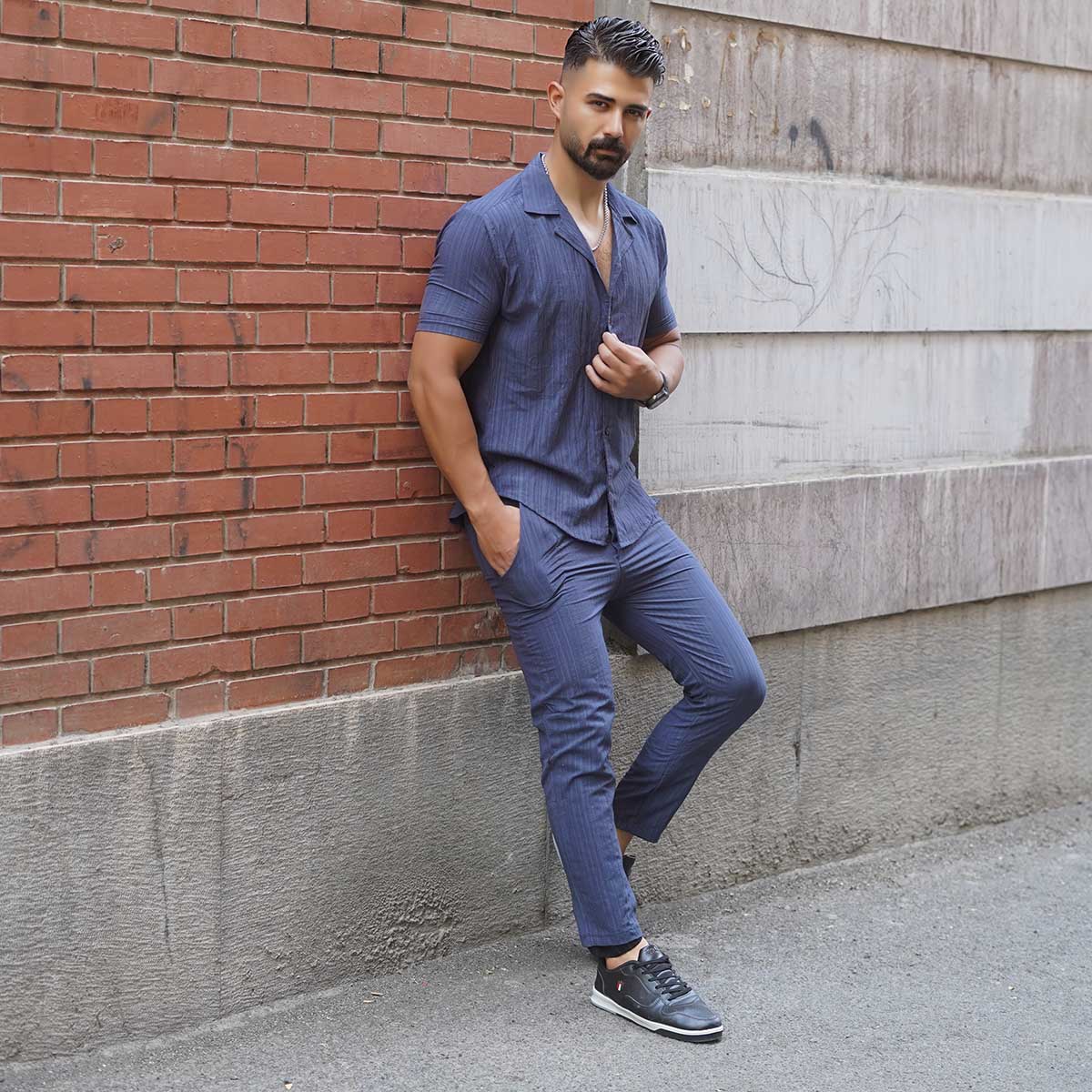 ست پیراهن شلوار مراکشی مردانه طوسی مدل Pasha