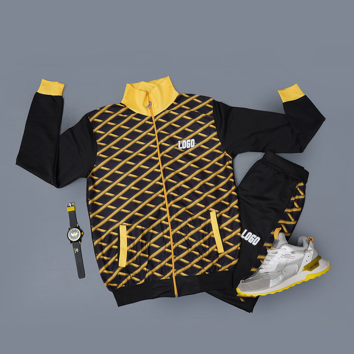 ست سوئیشرت شلوار مردانه زرد مدل Logo-x