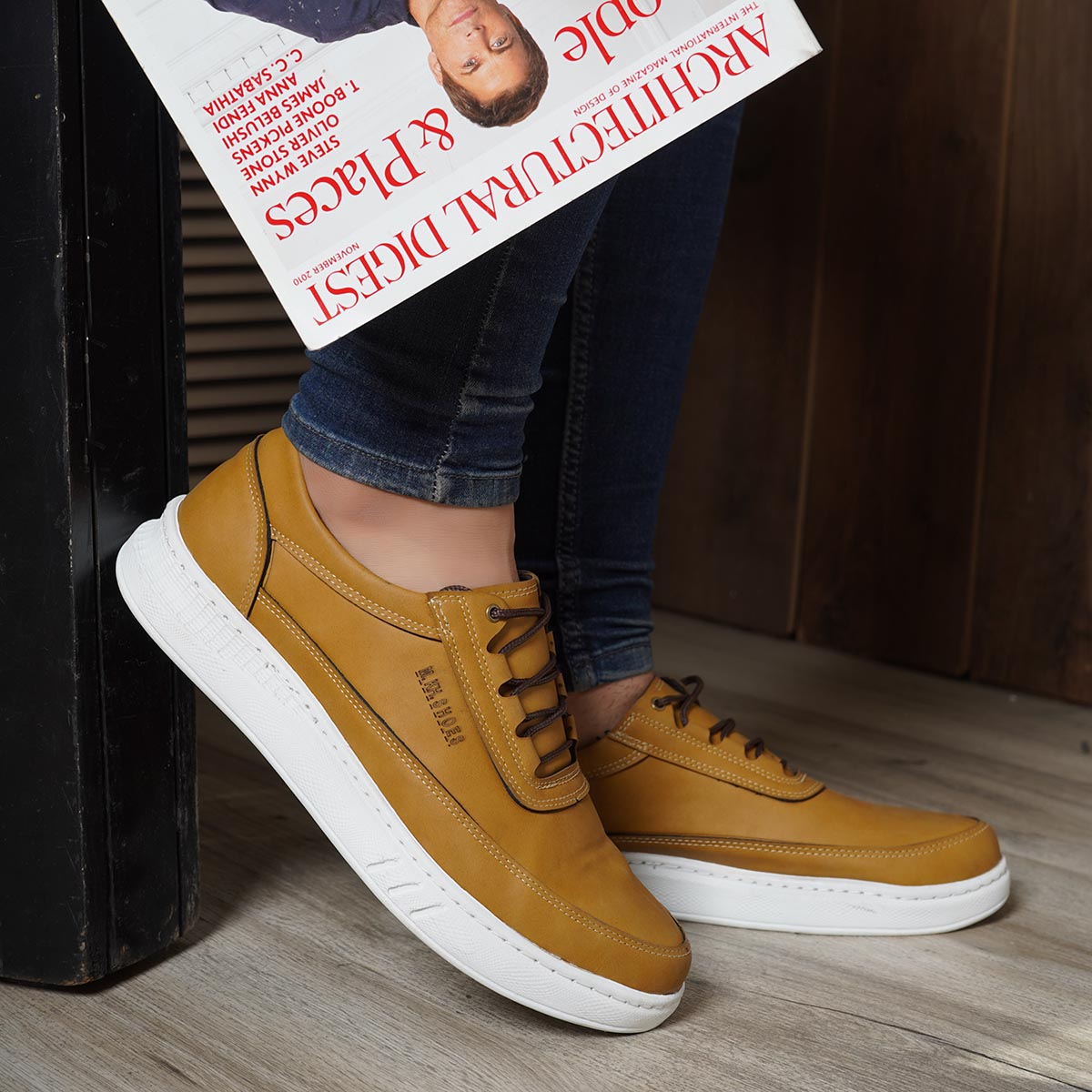 کفش تخت مردانه خردلی مدل Ratin