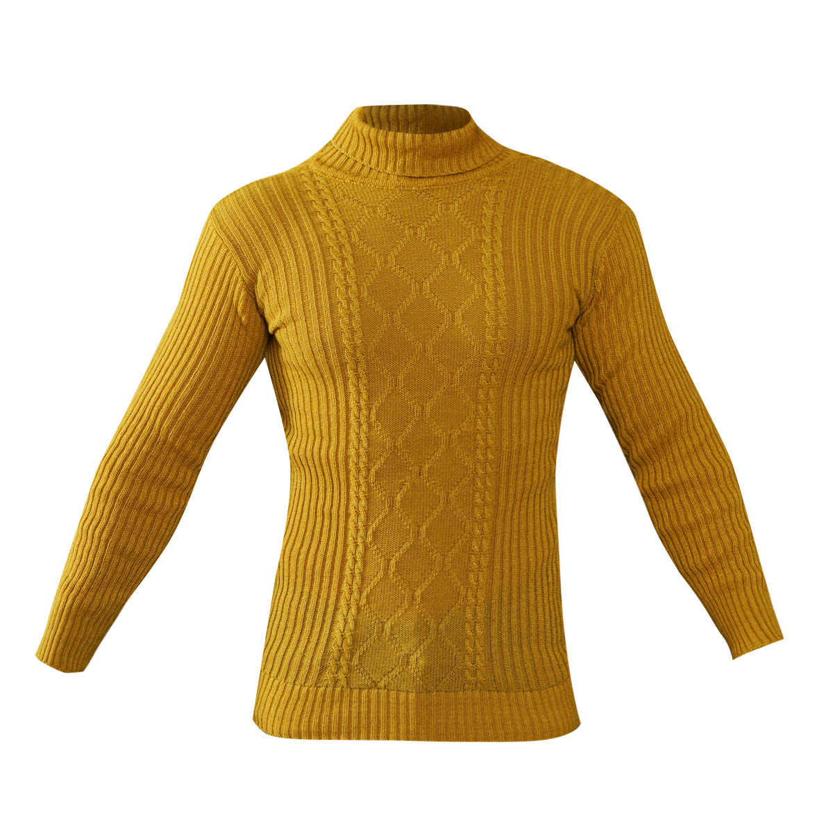 پلیوربافت مردانه خردلی یقه اسکی مدل Hakan