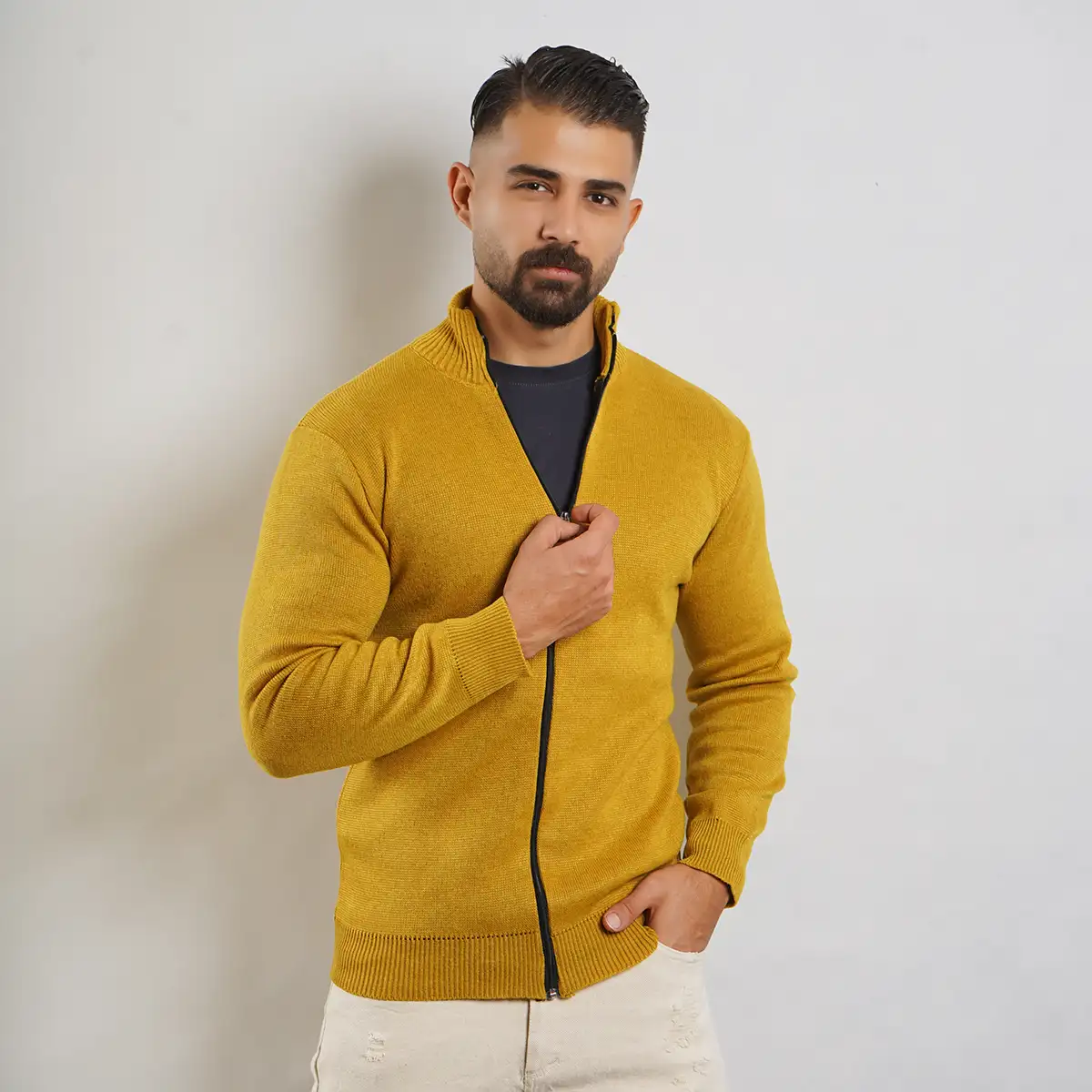 سوییشرت مردانه خردلی مدل Meysam