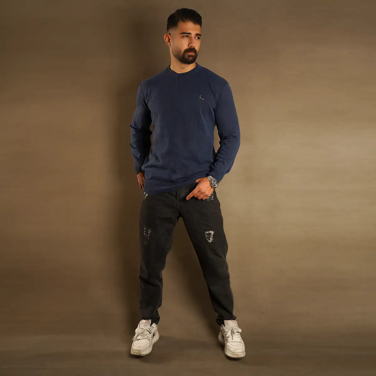 پلیور یقه گرد پوما آبی مدل Danyal